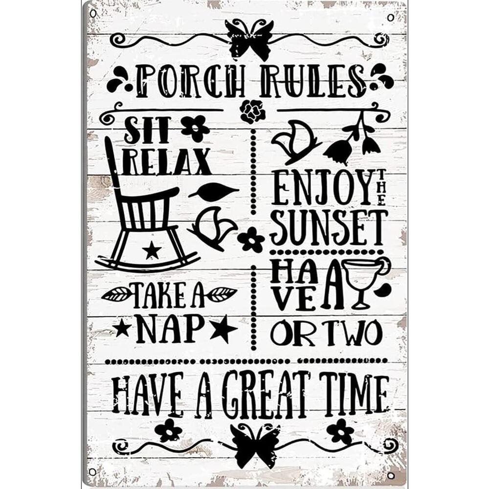 Funny Porch Rules Metal Tin Sign